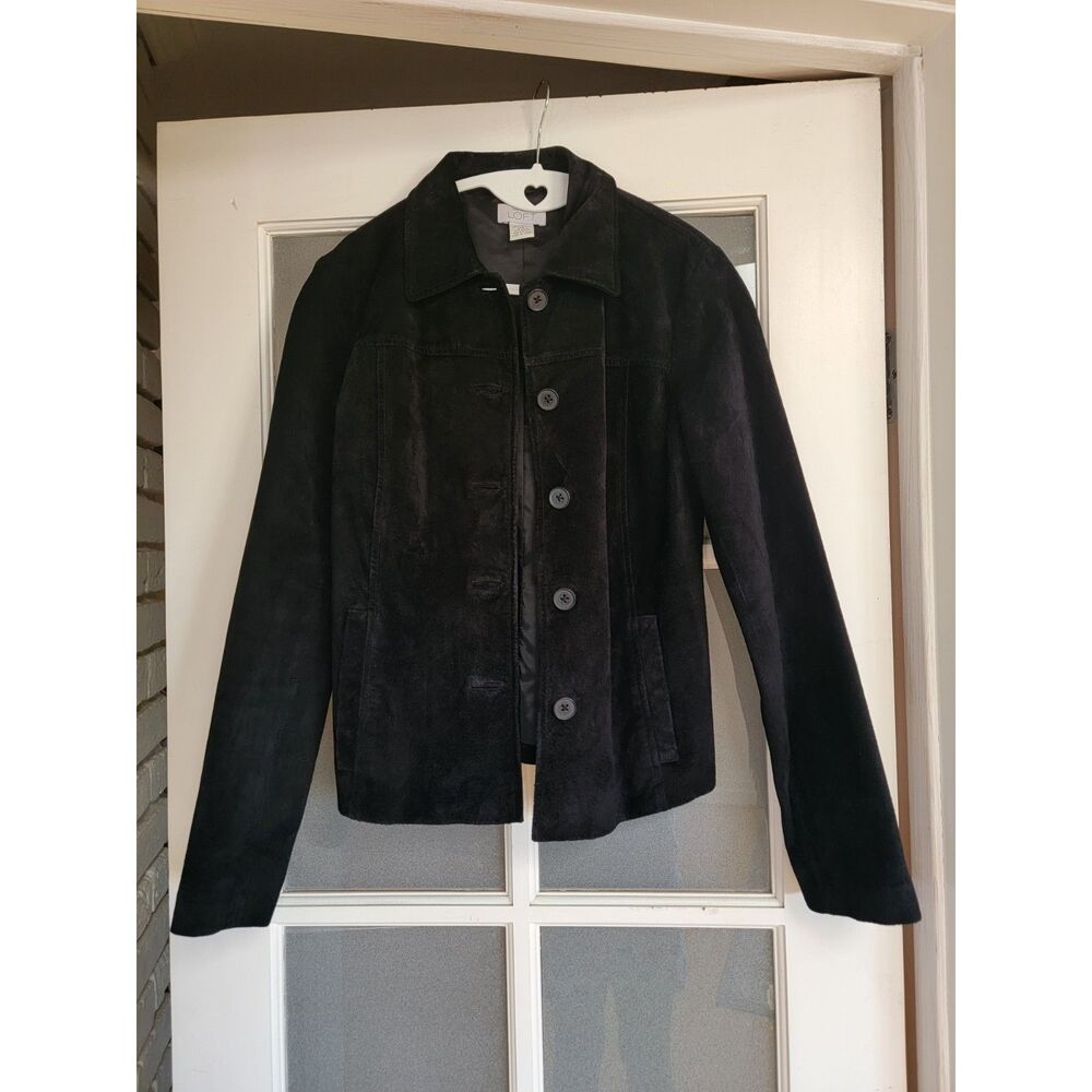 Ann Taylor LOFT Black Suede Leather Button Front Jacket Extra Small XS